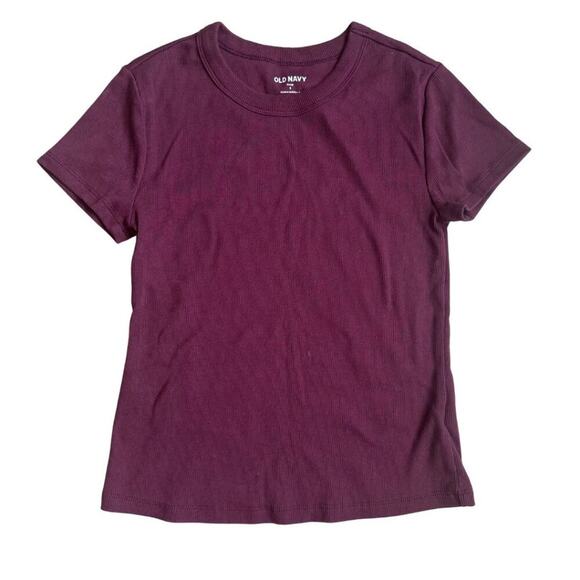 Old Navy Ribbed Crew Neck T Shirt Burgundy S - Picture 1 of 4